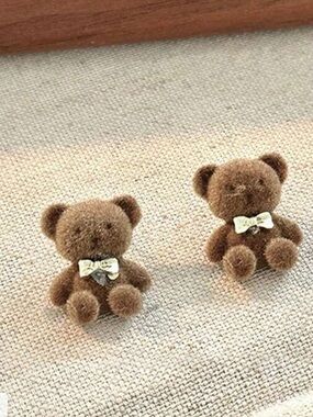 1 Pair Of British Style Cartoon Plush Teddy Bear Earrings,